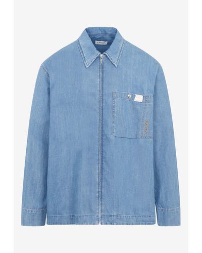 Lanvin Long-Sleeved Zip-Up Denim Shirt - Blue