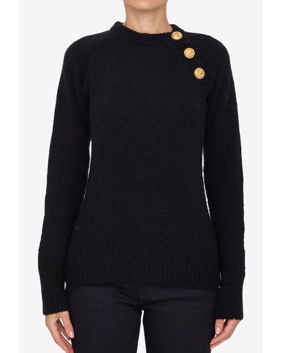 Balmain Knitted Sweater In Wool And Cashmere - Black