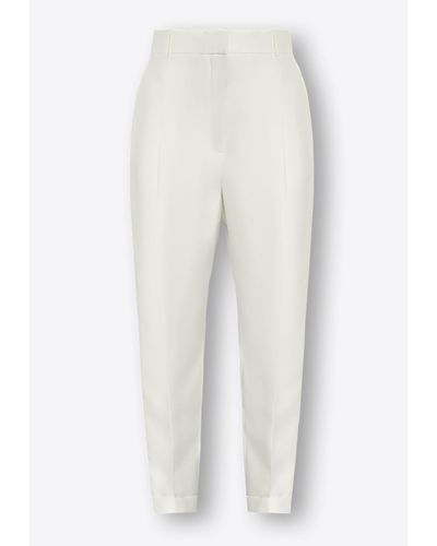 Alexander McQueen Pleat-Front Slim Peg Pants - White