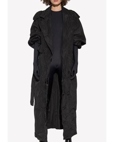 Balenciaga Double-Breasted Wrinkled Trench Coat - Black
