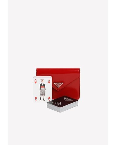 Prada Playing Cards With Leather Case - Red