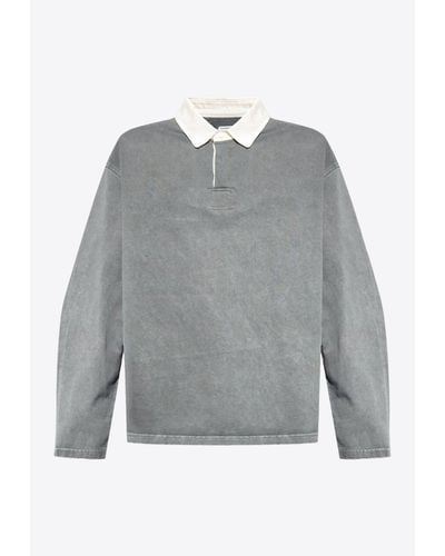 Bottega Veneta Washed Long-Sleeved Polo T-Shirt - Grey