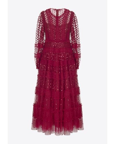 Needle & Thread Dot Shimmer Sequined Ankle Gown - Red