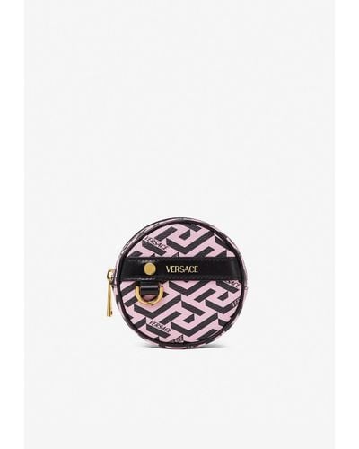 Versace Mini La Greca Signature-print Round Pouch - Pink
