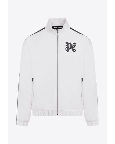 Palm Angels Monogram Logo Leather Jacket - White