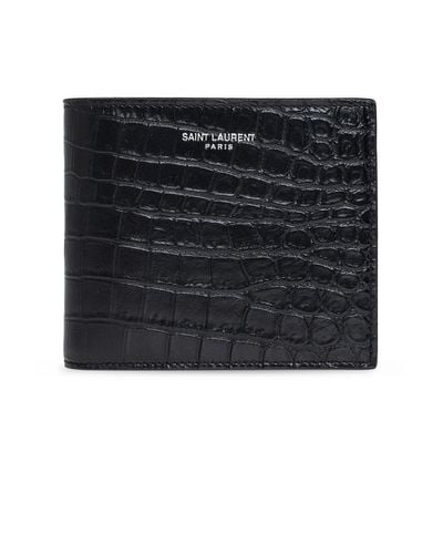 Saint Laurent East/West Croc-Embossed Leather Wallet - Black