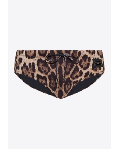 Dolce & Gabbana Leopard Print Swim Briefs - Natural
