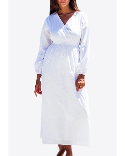 Les Canebiers Eau Vive Elastic Waist Maxi Dress - White