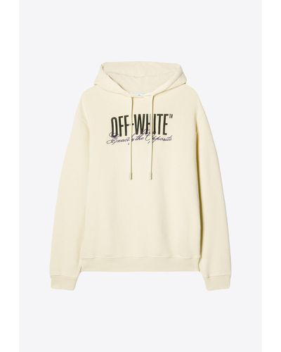 Off-White c/o Virgil Abloh Logo Print Hooded Sweatshirt - Natural