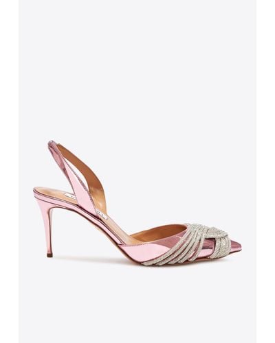 Aquazzura Gatsby Sling 75 Crystal-Embellished Court Shoes - Pink
