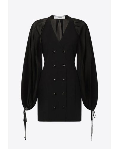 FRAME Sheer-Sleeved Mini Blazer Dress - Black