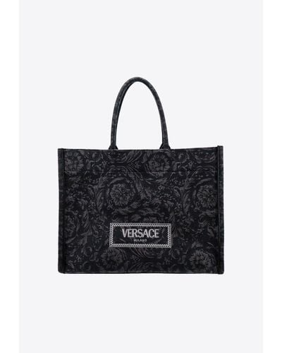 Versace Barocco Athena Jacquard Canvas Tote Bag - Black