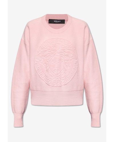 Versace Medusa Wool Blend Knit Sweater - Pink