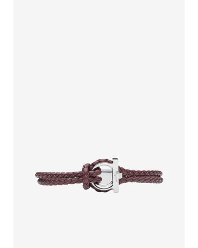 Ferragamo Small Gancini Braided Bracelet In Calf Leather - Red