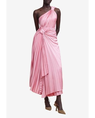 Acler Illoura Pleated One-Shoulder Midi Dress - Pink