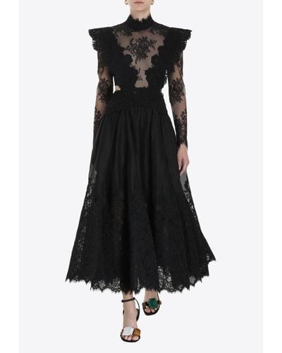 Zimmermann Sensory Open-back Appliquéd Lace Linen And Silk-blend Midi Dress - Black