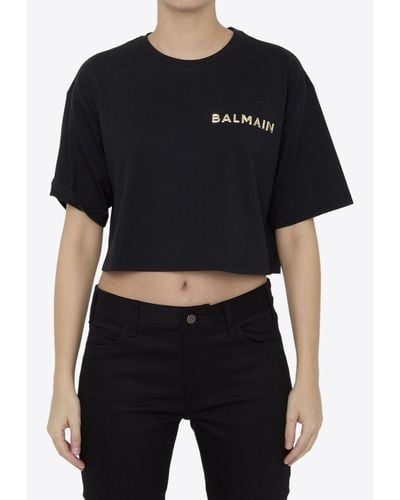 Balmain Logo Print Cropped T-Shirt - Black