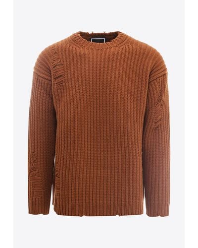 PAUL MÉMOIR Distressed Wool Sweater - Brown