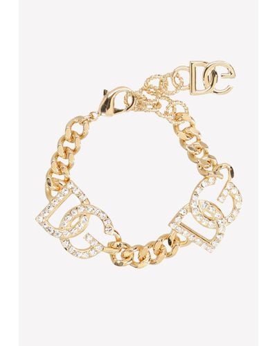 Dolce & Gabbana Interlock Logo Crystal-Embellished Bracelet - White