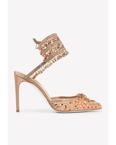 Rene Caovilla Chandelier 100 Crystal-embellished Wraparound Court Shoes - Brown