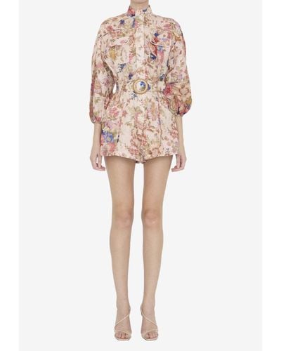 Zimmermann August Floral-Print Playsuit - White
