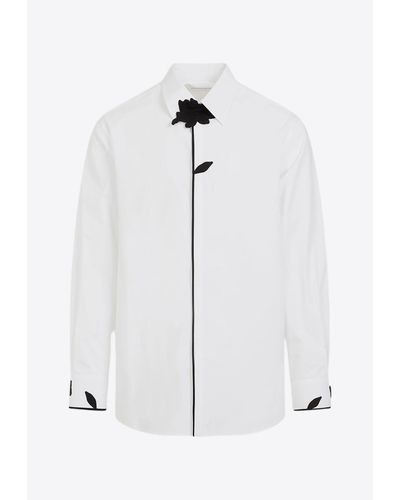 Valentino Flower Embroidery Long-sleeved Shirt - White