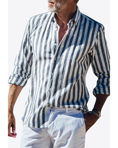 Les Canebiers Divin Button-Up Stripe Shirt - Blue