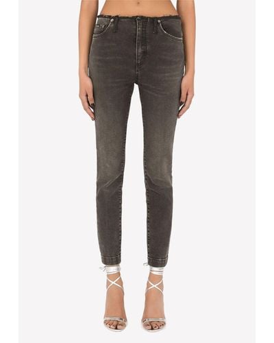 Dolce & Gabbana Low-Rise Jeans With Raw-Cut Waistband - Grey