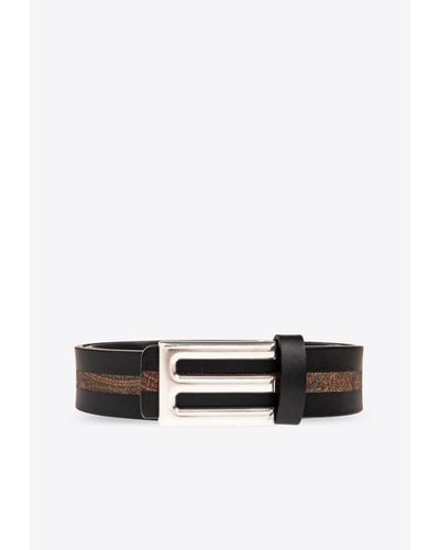 Etro Paisley-Trimmed Reversible Leather Belt - White
