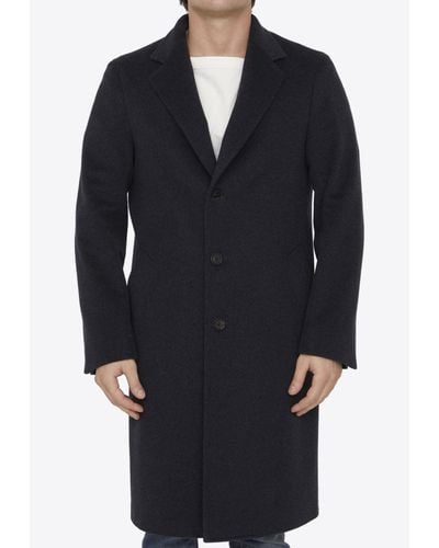 Tonello Single-Breasted Wool Blend Coat - Blue