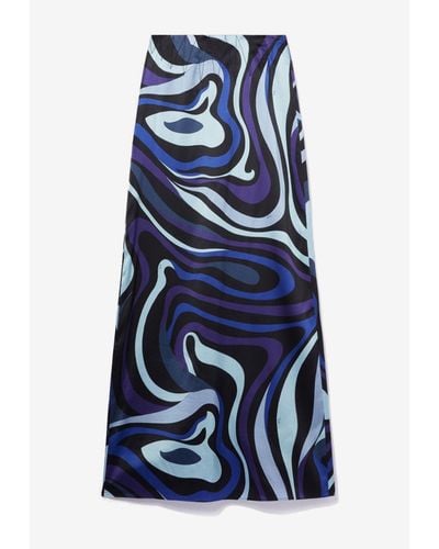 Emilio Pucci Marmo-Print Maxi Silk Skirt - Blue