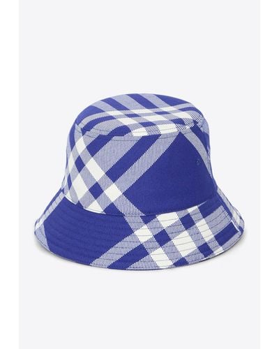 Burberry Check Print Bucket Hat - Blue
