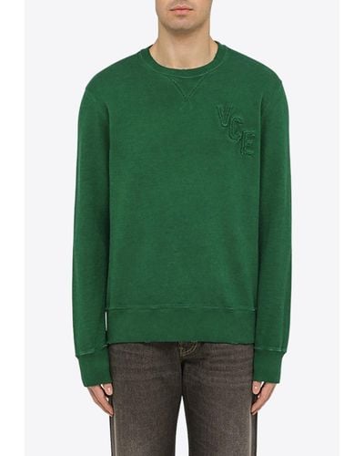 Golden Goose Distressed Washed-Out Pullover Sweatshirt - Green