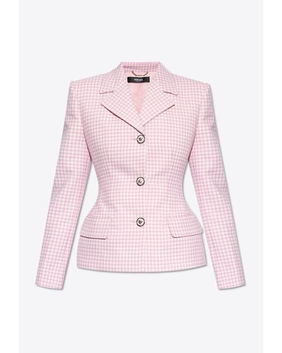 Versace Gingham Check Wool Blazer - Pink