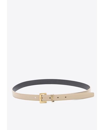 Saint Laurent Cassandre Thin Leather Belt - White