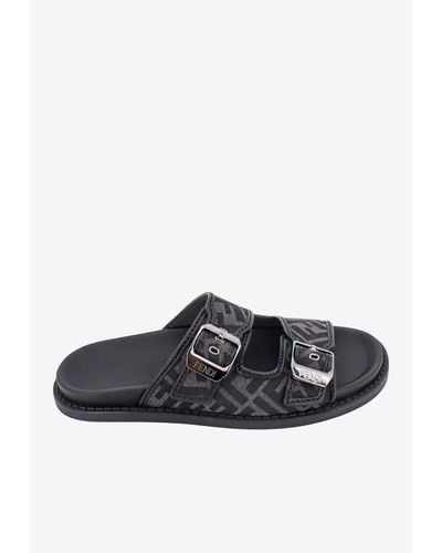 Fendi Feel Ff Jacquard Sandals - Black