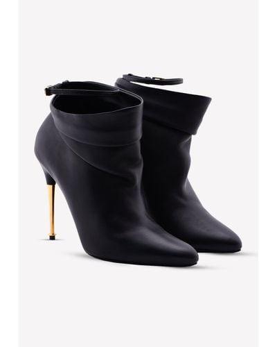 Tom Ford Leather Stiletto Ankle Boots - Black