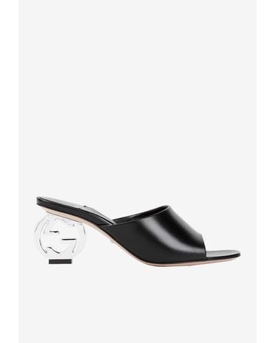 Gucci 65 Logo Heel Leather Mules - White