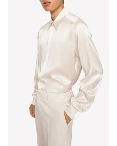 Dolce & Gabbana Long-Sleeved Satin Silk Shirt - Natural