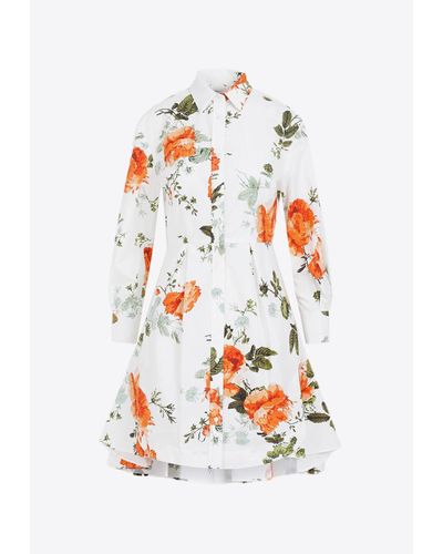 Erdem Floral Print Mini Shirt Dress - White