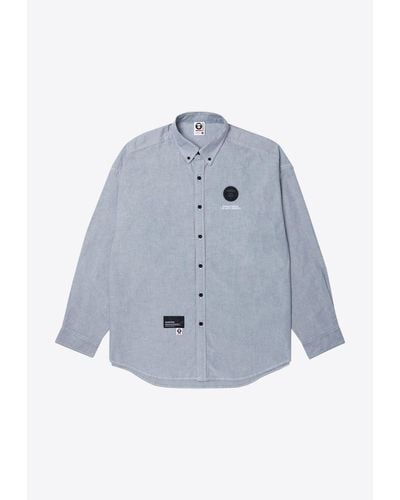 Aape Moonface Logo Patched Long-Sleeved Shirt - Blue