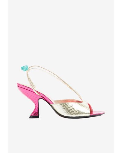 Lanvin Embossed Metallic Slingback Sandals - Pink