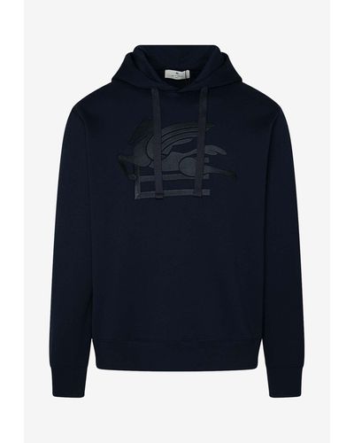 Etro Logo Embroidered Hooded Sweatshirt - Blue