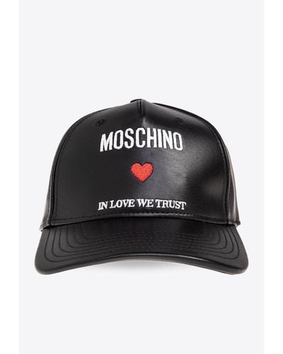 Moschino Logo Embroidered Leather Baseball Cap - Black