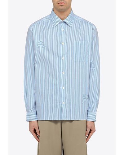 A.P.C. Malo Striped Button-Up Shirt - Blue