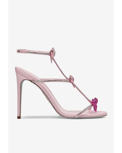 Rene Caovilla Caterina 105 Crystal-Embellished Bow Sandals - Pink