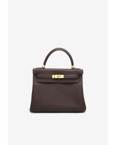 Hermès Kelly Retourne 28 Verso Hss In Rouge Sellier And Toffee Togo With Brushed Gold Hardware - Multicolour