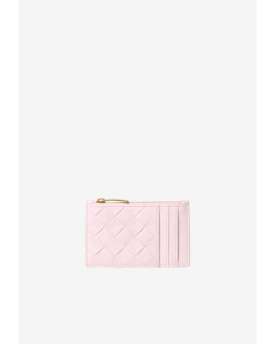 Bottega Veneta Intrecciato Leather Zip Cardholder - Pink