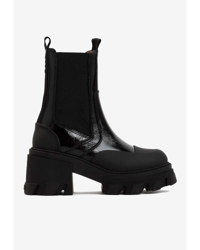 Ganni Leather Platform Chelsea Boots - Black