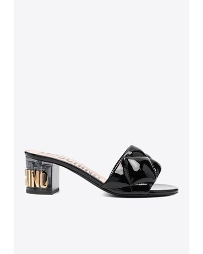 Moschino 55 Logo Sandals In Quilted Leather - White